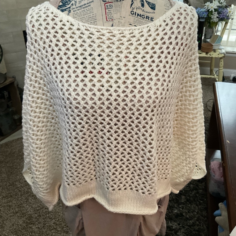 NWT~ Torrid Open Stitch Pullover Oversized Cropped Sweater Cream White - Picture 6 of 9